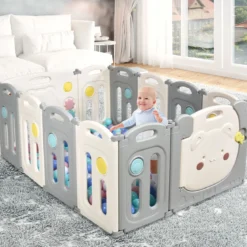 Faltbares Laufgitter mit 12 Panels Baby Laufstall tragbarer Spiellzaun