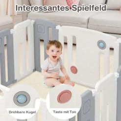 Faltbares Laufstall mit 14 Paneelen & Tür & Spielpaneel & Sicherheitsschloss & Whiteboard Weiß