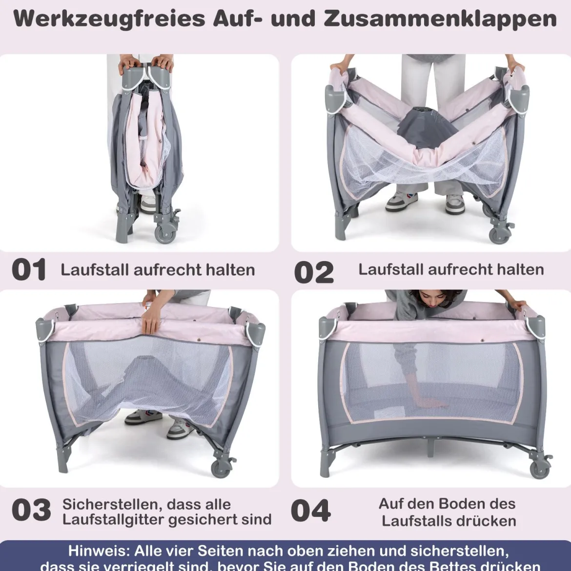 Faltbares Reisebett & Laufstall tragbares Babybett mit Babywiege Wickeltisch Spielbogen Musikbox Lila