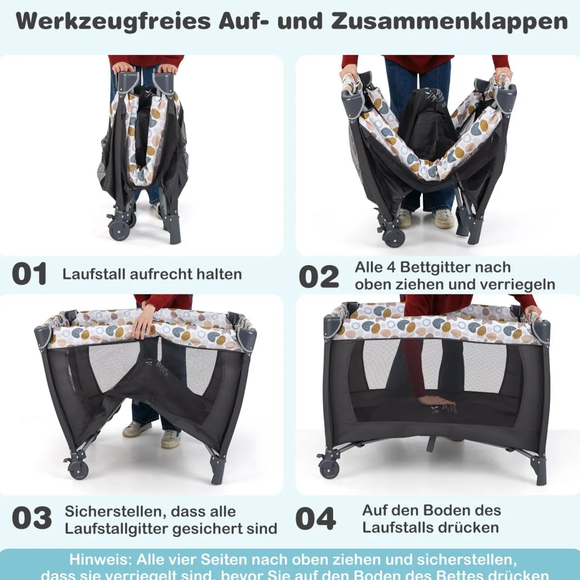 Faltbares Reisebett & Laufstall tragbares Babybett mit Babywiege Wickeltisch Spielbogen Musikbox Blau