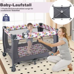 Faltbares Reisebett & Laufstall tragbares Babybett mit Babywiege Wickeltisch Spielbogen Musikbox