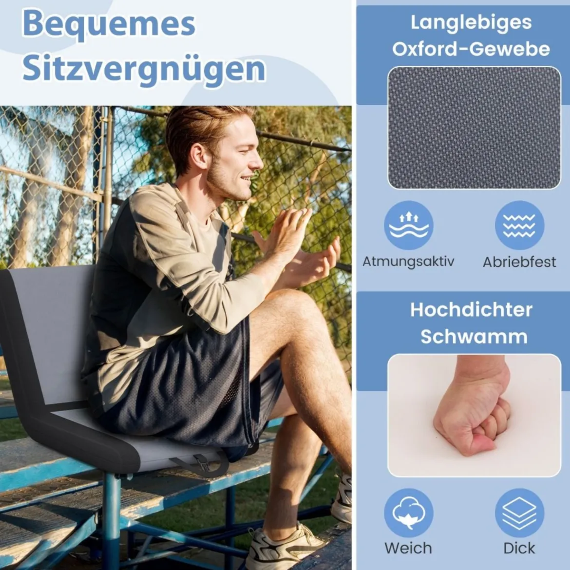 Faltbare Stadion Sitzkissen mit Verstellbarer Rückenlehne Bodenstuhl Gepolsterter Stadionsitz
