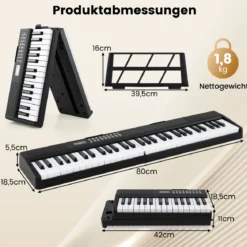 Faltbares 61-Tasten-Klavierkeyboard mit Split-Funktion & 3 Lernmodi & Mikrofon Keyboard