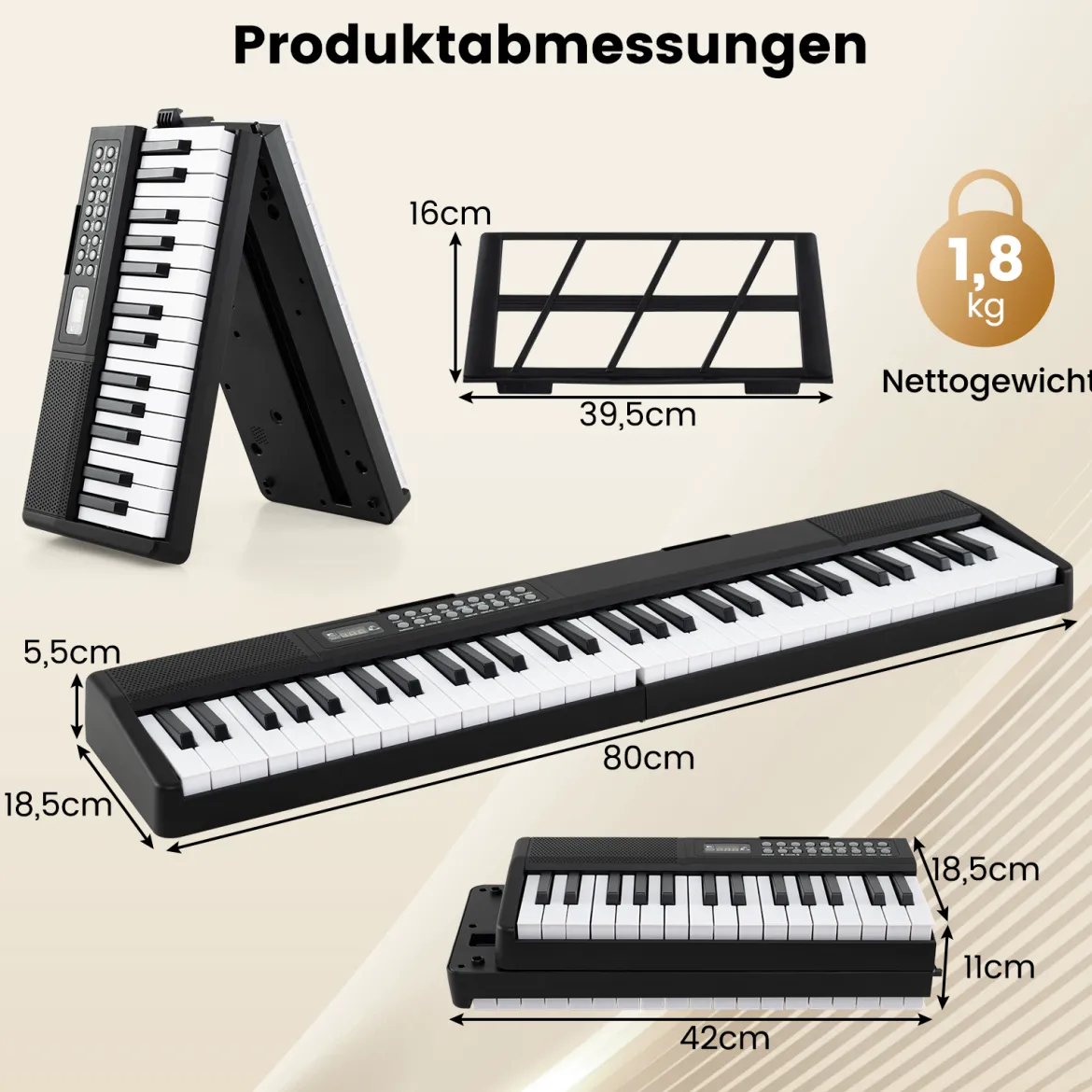 Faltbares 61-Tasten-Klavierkeyboard mit Split-Funktion & 3 Lernmodi & Mikrofon Keyboard