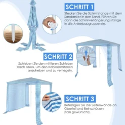 Faltbare Strandkabine Strandüberdachung mit Tragetasche 202 x 202 x 233-270 cm Hellblau