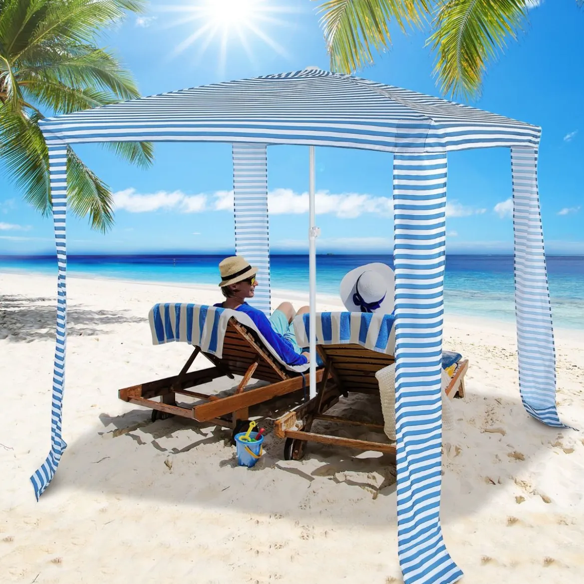 Faltbare Strandkabine Strandüberdachung mit Tragetasche 202 x 202 x 233-270 cm Hellblau