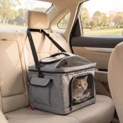 Faltbare Transportbox für Katze mit Tragegriff & Rollen bis zu 15 kg Tragbar 43 x 33 x 35 cm Schwarz