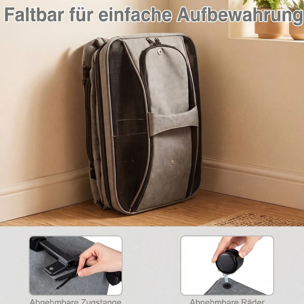 Faltbare Transportbox für Katze mit Tragegriff & Rollen bis zu 15 kg Tragbar 43 x 33 x 35 cm Schwarz
