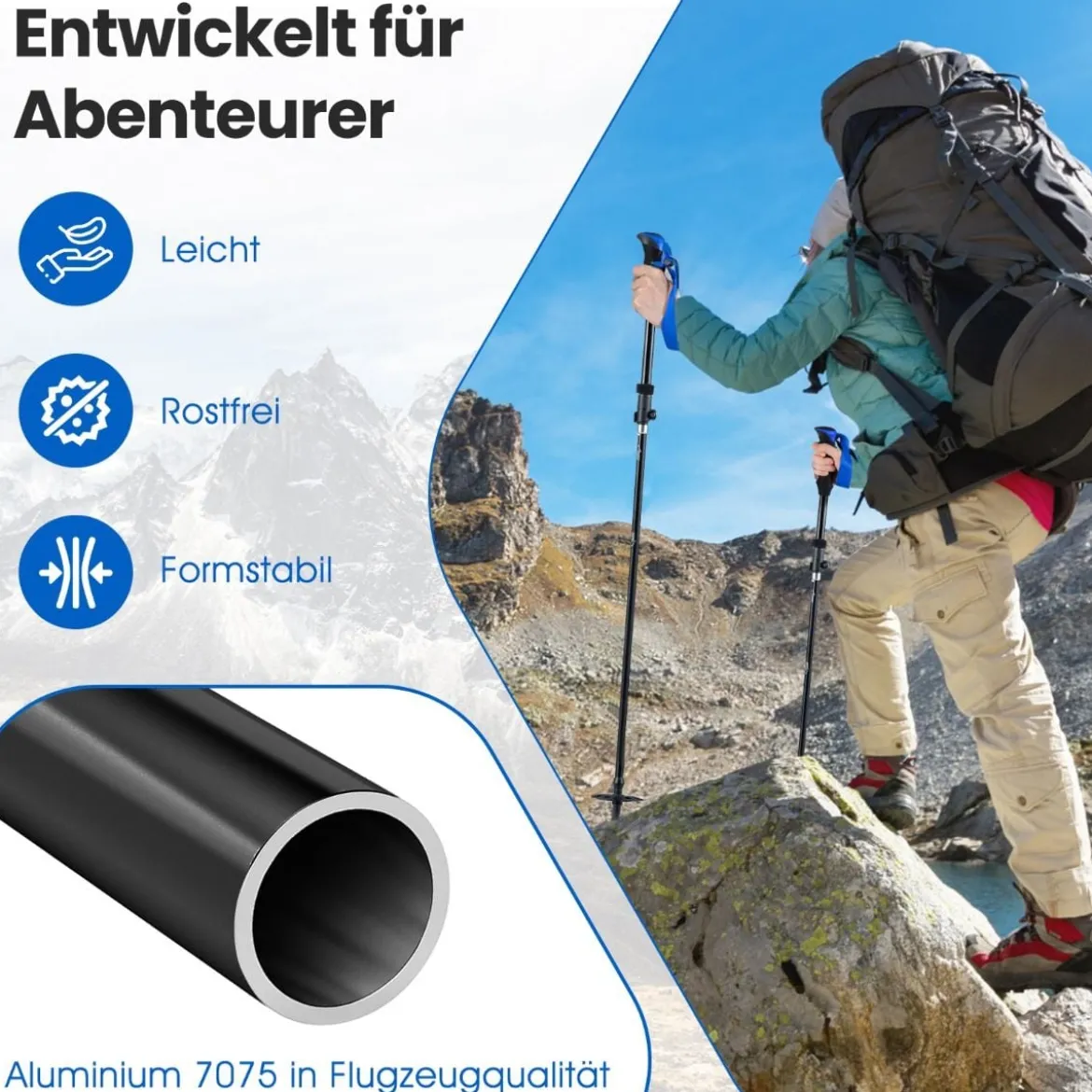 Faltbare Trekkingstöcke mit Schnellverschluss Wanderstöcke für 166-195 cm Körpergröße Blau