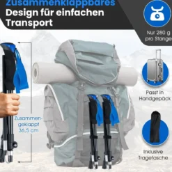Faltbare Trekkingstöcke mit Schnellverschluss Wanderstöcke für 166-195 cm Körpergröße Blau