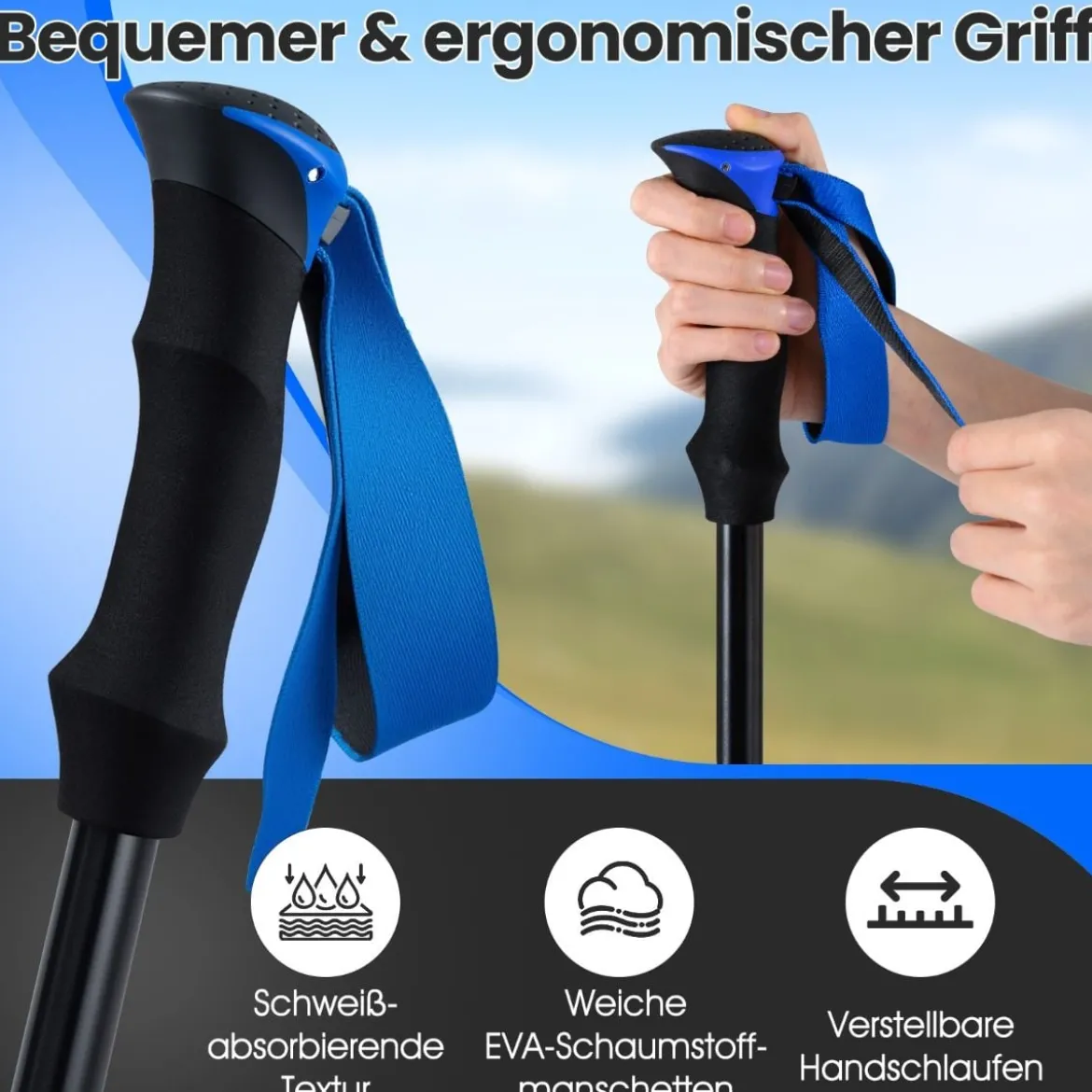 Faltbare Trekkingstöcke mit Schnellverschluss Wanderstöcke für 166-195 cm Körpergröße Blau
