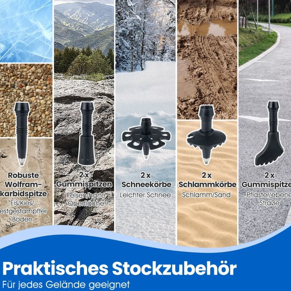 Faltbare Trekkingstöcke mit Schnellverschluss Wanderstöcke für 166-195 cm Körpergröße Blau