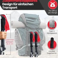 Faltbare Trekkingstöcke mit Schnellverschluss Wanderstöcke für 166-195 cm Körpergröße Rot