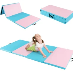 Faltbare Turnstange für Kinder Wackelfreies Heim-Fitnessgerät mit Gymnastikmatte Grün