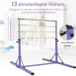 Faltbare Turnstange für Kinder Wackelfreies Heim-Fitnessgerät mit Gymnastikmatte Violett