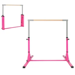 Faltbare Turnstange für Kinder Wackelfreies Heim-Fitnessgerät mit Gymnastikmatte Rosa