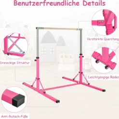 Faltbare Turnstange für Kinder Wackelfreies Heim-Fitnessgerät mit Gymnastikmatte Rosa