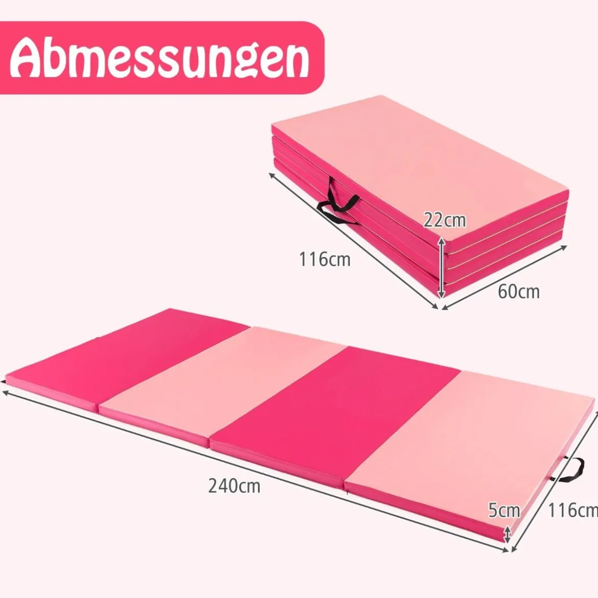 Faltbare Turnstange für Kinder Wackelfreies Heim-Fitnessgerät mit Gymnastikmatte Rosa