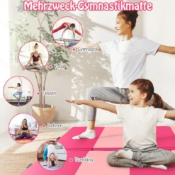 Faltbare Turnstange für Kinder Wackelfreies Heim-Fitnessgerät mit Gymnastikmatte Rosa