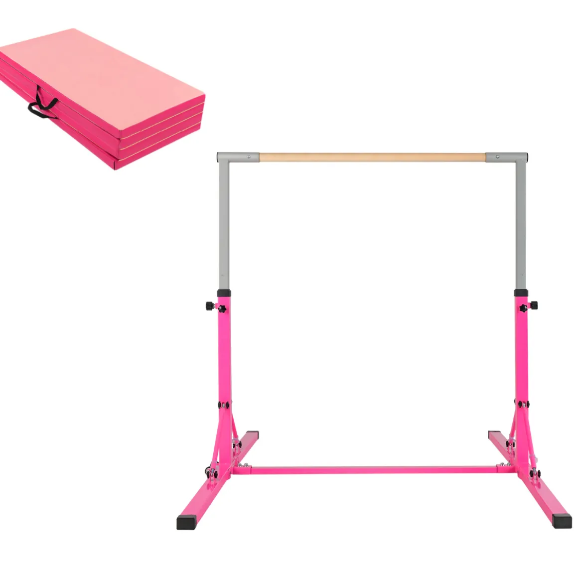 Faltbare Turnstange für Kinder Wackelfreies Heim-Fitnessgerät mit Gymnastikmatte Rosa