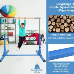 Faltbare Turnstange für Kinder Wackelfreies Heim-Fitnessgerät mit Gymnastikmatte Blau