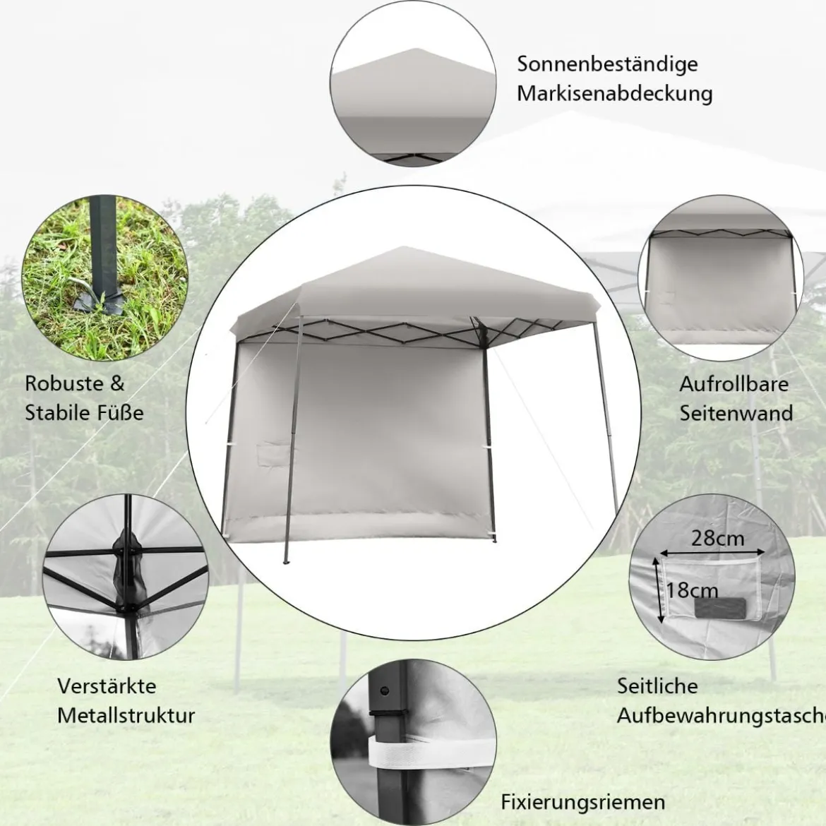 Faltpavillon Gartenpavillon mit abnehmbarer Seitenwand Partyzelt höhenverstellbar Grau