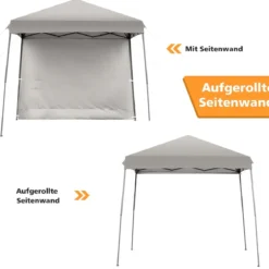 Faltpavillon Gartenpavillon mit abnehmbarer Seitenwand Partyzelt höhenverstellbar Grau