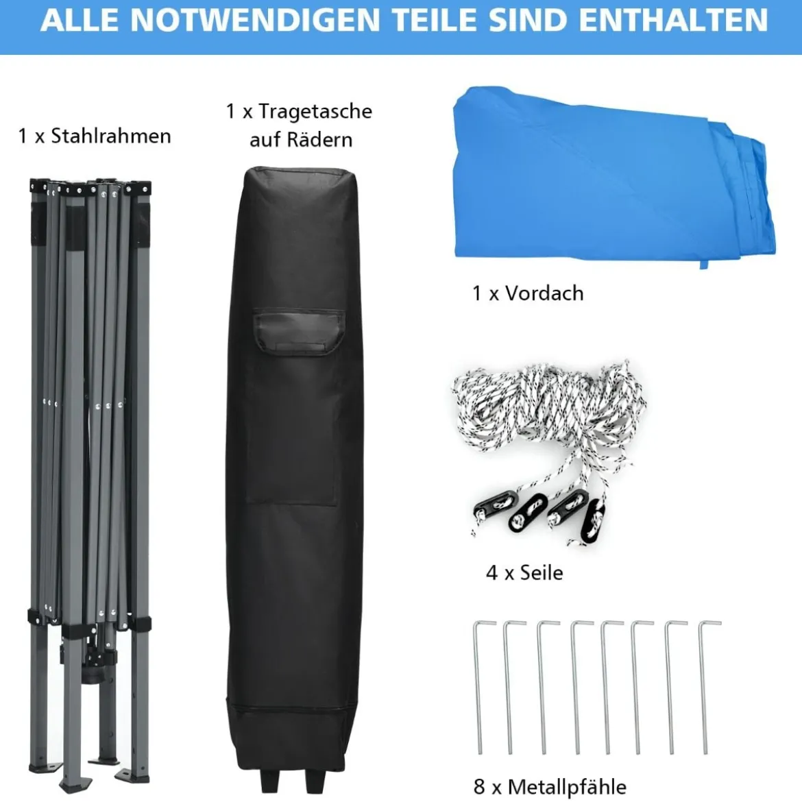 Faltpavillon Gartenpavillon mit abnehmbarer Seitenwand Partyzelt höhenverstellbar Blau
