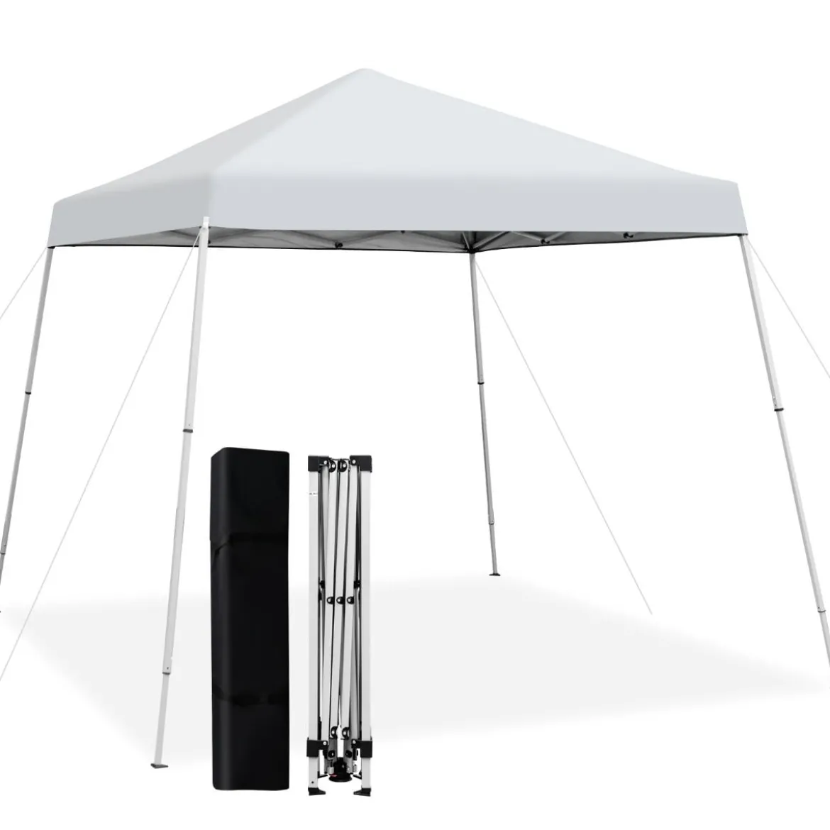 Faltpavillon 3 m x 3 m Großes Aufklappbares Vordach Weiß mit Tragetasche mit 3-stufiger Höhenverstellung