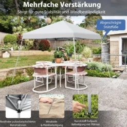 Faltpavillon 3 m x 3 m Großes Aufklappbares Vordach Weiß mit Tragetasche mit 3-stufiger Höhenverstellung