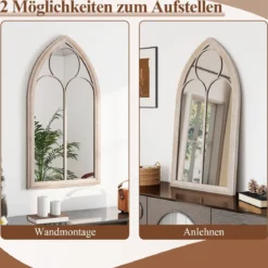 Farmhouse Fensterrahmen Spiegel gewölbter Wandspiegel mit Metallrahmen Grau 111,5 x 60,5 x 3,5 cm