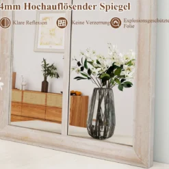 Farmhouse Fensterrahmen Spiegel gewölbter Wandspiegel mit Metallrahmen Grau 111,5 x 60,5 x 3,5 cm