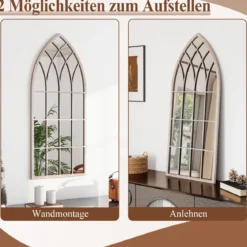Farmhouse Fensterrahmen Spiegel gewölbter Wandspiegel mit Metallrahmen Grau 115 x 50 x 2 cm