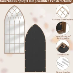 Farmhouse Fensterrahmen Spiegel gewölbter Wandspiegel mit Metallrahmen Grau 115 x 50 x 2 cm