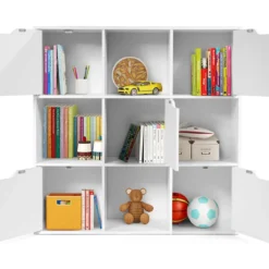 9-Fächer Stauraum Organizer Regal mit Türen freistehendes Holz Bücherregal