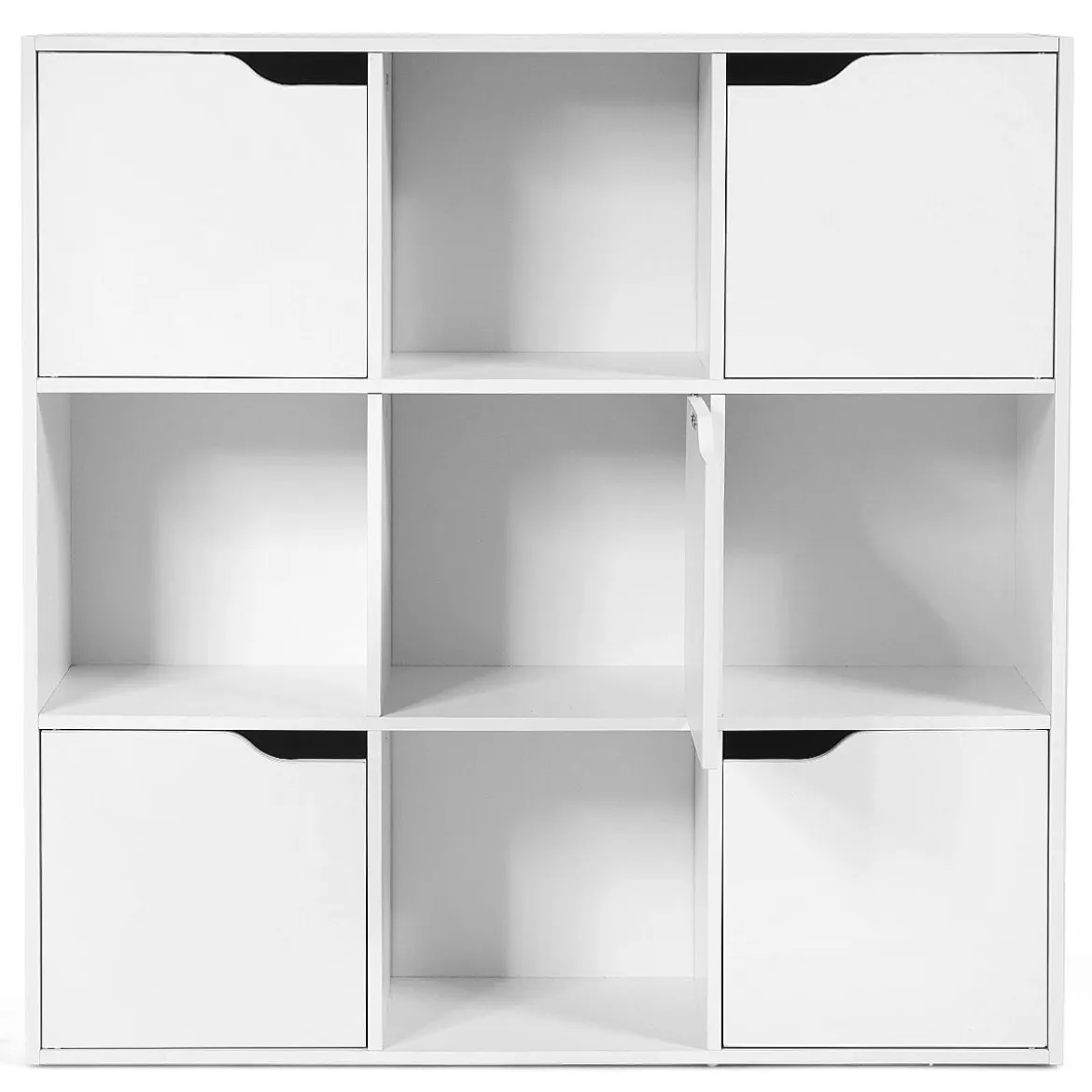 9-Fächer Stauraum Organizer Regal mit Türen freistehendes Holz Bücherregal