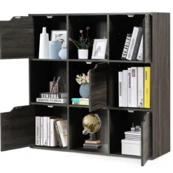 9-Fächer Stauraum Organizer Regal mit Türen freistehendes Holz Bücherregal