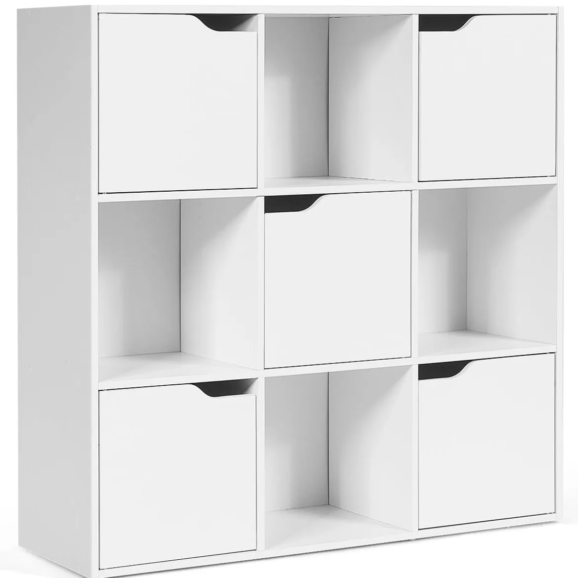 9-Fächer Stauraum Organizer Regal mit Türen freistehendes Holz Bücherregal