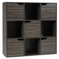 9-Fächer Stauraum Organizer Regal mit Türen freistehendes Holz Bücherregal