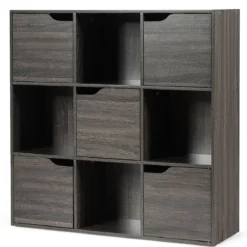 9-Fächer Stauraum Organizer Regal mit Türen freistehendes Holz Bücherregal