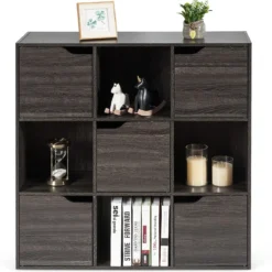 9-Fächer Stauraum Organizer Regal mit Türen freistehendes Holz Bücherregal
