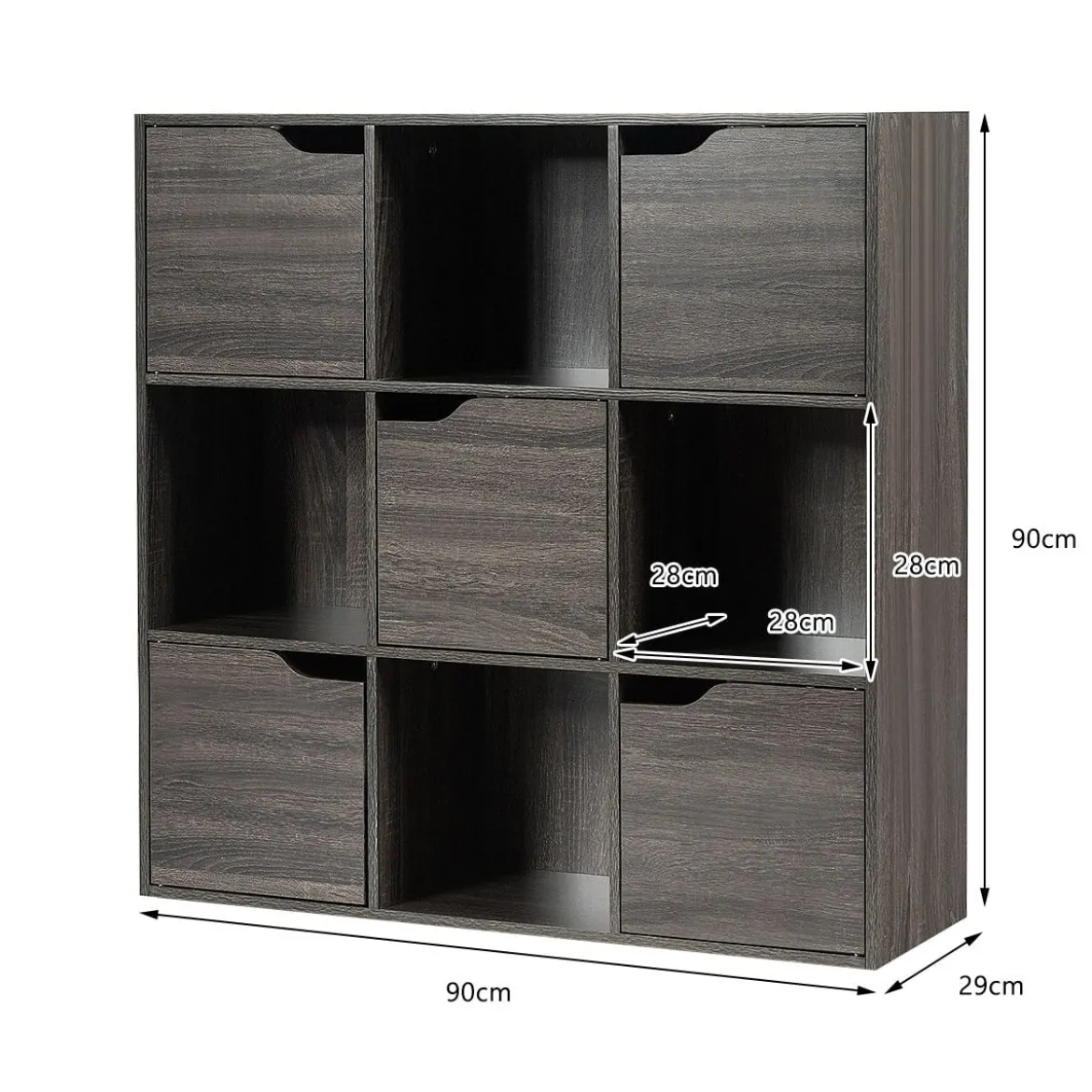 9-Fächer Stauraum Organizer Regal mit Türen freistehendes Holz Bücherregal