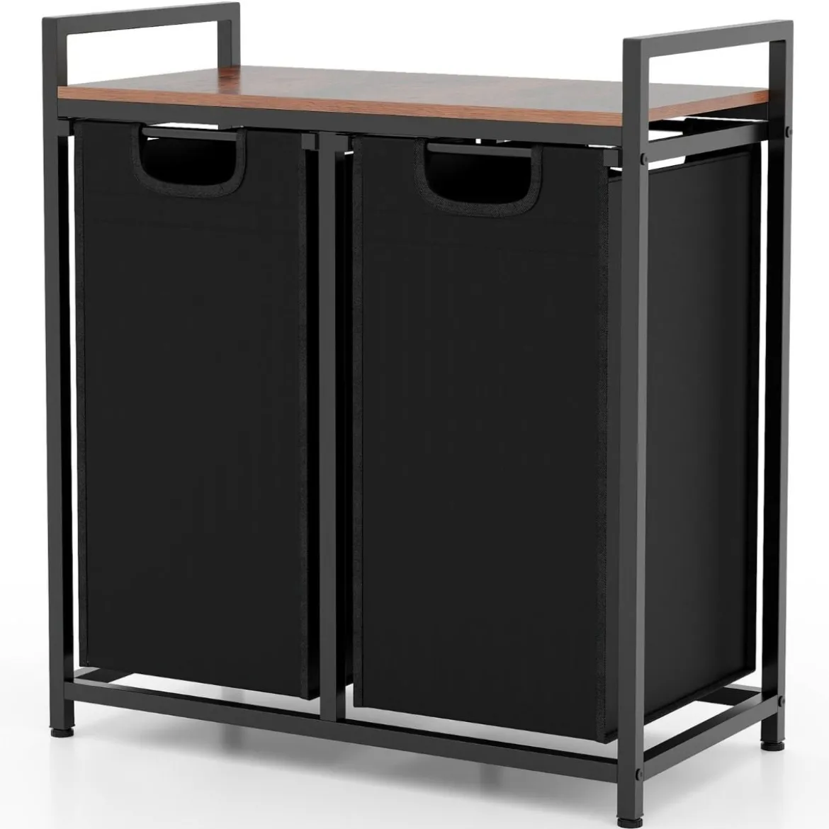 2 Fächer Wäschekorb mit Ablage & 2 Abnehmbaren Taschen Wäschesammler 72,5 x 33 x 72 cm