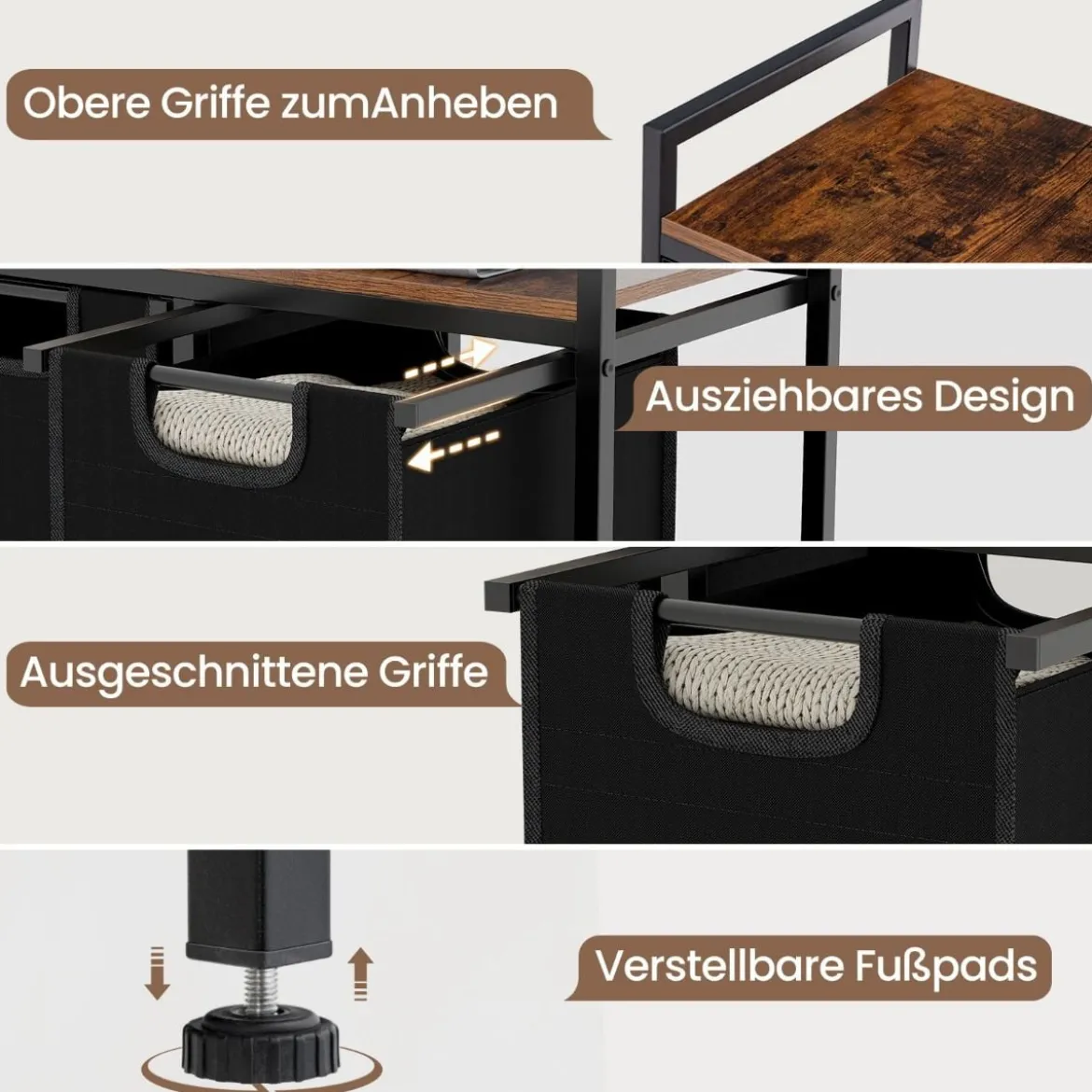 2 Fächer Wäschekorb mit Ablage & 2 Abnehmbaren Taschen Wäschesammler 72,5 x 33 x 72 cm