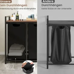 2 Fächer Wäschekorb mit Ablage & 2 Abnehmbaren Taschen Wäschesammler 72,5 x 33 x 72 cm