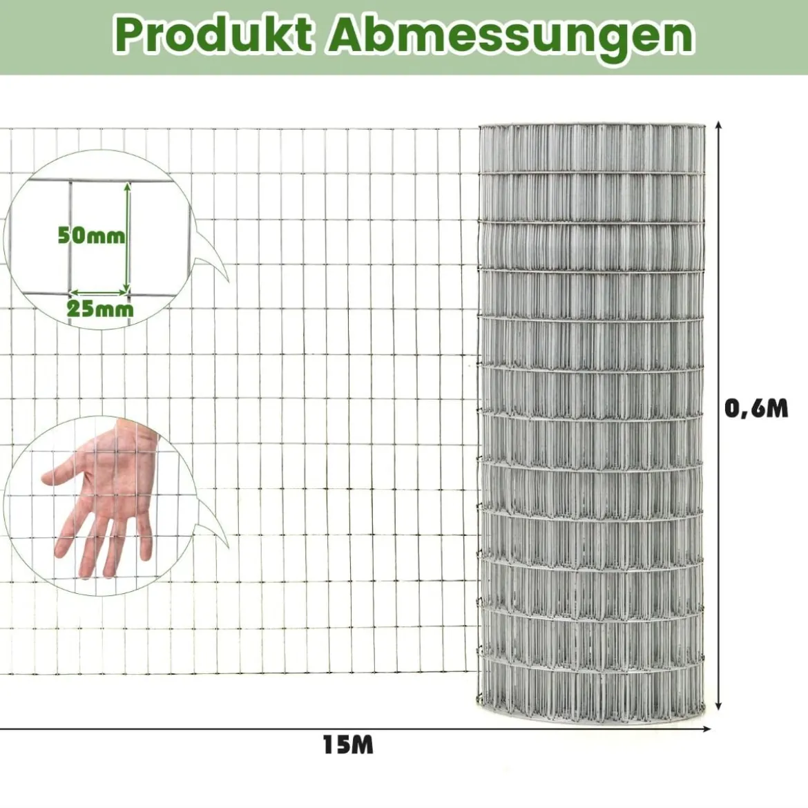 Feinmaschiger Drahtgitter mit 50 x 25 mm Maschenloch Verzinkt Drahtzaun Wühlmausgitter