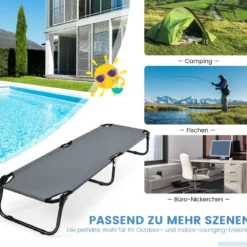 Feldbett Campingbett bis 150 kg belastbar Klappbett Liege Bett Campingliege Einzelbett 191 x 56 x 31cm Grau