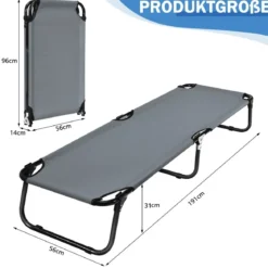 Feldbett Campingbett bis 150 kg belastbar Klappbett Liege Bett Campingliege Einzelbett 191 x 56 x 31cm Grau