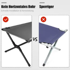 Feldbett Campingbett Metallrahmen Faltbar Klappbett Belastbar bis 135 kg 190 x 67 x 42 cm Grau