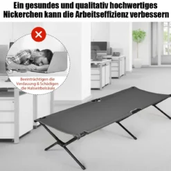 Feldbett Campingbett Metallrahmen Faltbar Klappbett Belastbar bis 135 kg 190 x 67 x 42 cm Grau